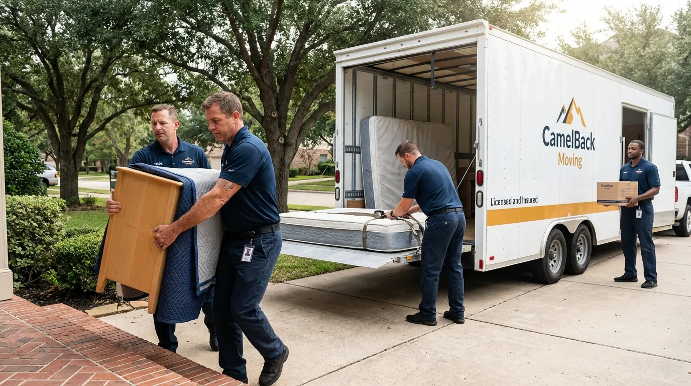 Crew loading residential truck for cross-state move from Greenville, IL